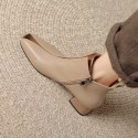 Womens Retro Square-Toe Sheepskin Chunky-Heel Ankle Boots