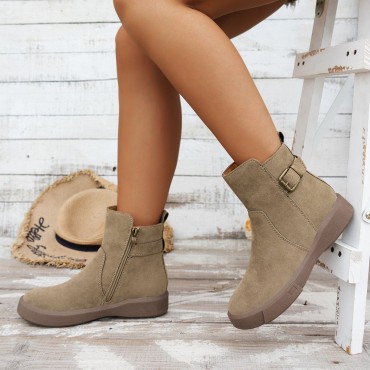 Womens Short Flat-heeled Round-toe Boots With A Side Zipper Womens Short Flat-heeled Round-toe Boots With A Side Zipper
