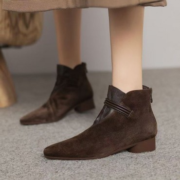 Retro Suede Pointed Toe Chunky Heel Ankle Boots Retro Suede Pointed Toe Chunky Heel Ankle Boots