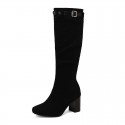 Chunky-heeled Over-the-knee Boots With Color-block Leather Belt Buckle