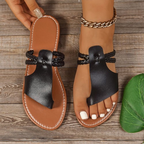 Women's Solid Color Woven Simple Daily Beach Slippers