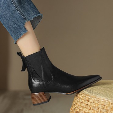 Womens Mid-heel Pointed-toe Martens Boots