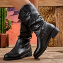 Vcut Pleated Midcalf Leather Boots