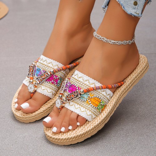 Bohemian Flat Plus Size Flip Flops Ethnic Style