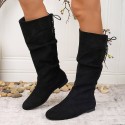 Womens Highshaft Pleated Suede Chunkyheel Boots