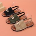 Womens Fabric Strap Flat Sandals With Elastic Band And Buckle