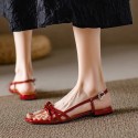 French-style Square-toe Bow Flat Sandals For Women