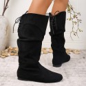 Womens Highshaft Pleated Suede Chunkyheel Boots