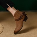 Womens Mid-heel Pointed-toe Chunky Heel Boots
