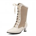 Pointed-toe High-heeled Color-block Womens Over-the-knee Boots With Front Lacing