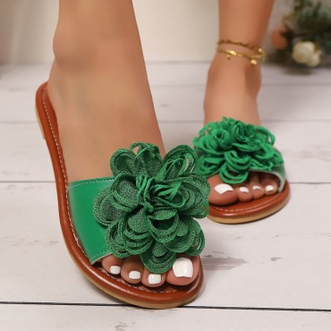 Fashionable And Versatile Floral Flat Slippers