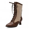 Pointed-toe High-heeled Color-block Womens Over-the-knee Boots With Front Lacing