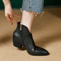 Womens Mid-heel Pointed-toe Chunky Heel Boots