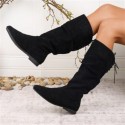 Womens Highshaft Pleated Suede Chunkyheel Boots