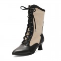 Pointed-toe High-heeled Color-block Womens Over-the-knee Boots With Front Lacing