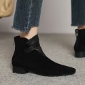 Retro Suede Pointed Toe Chunky Heel Ankle Boots