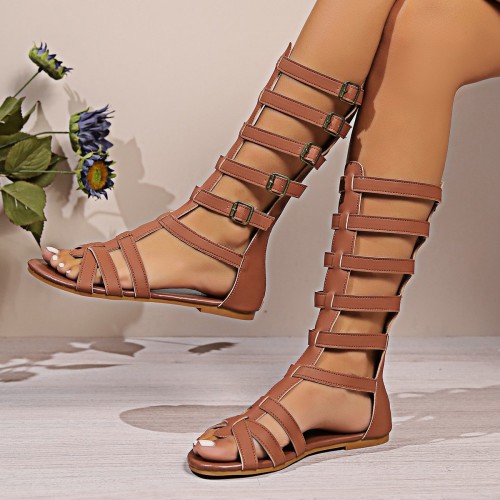 High Flat Belt Buckle Boots Roman Fish Mouth Sandal Boots