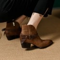 Womens Mid-heel Pointed-toe Chunky Heel Boots