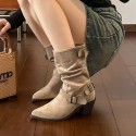 Chunky Heel Pleated Booties For Women