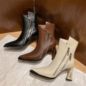 Womens Pointed-Toe Chunky-Heel Side-Zip Slimming Fashion Boots