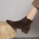 Retro Suede Pointed Toe Chunky Heel Ankle Boots