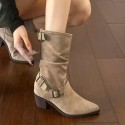 Chunky Heel Pleated Booties For Women