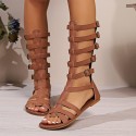 High Flat Belt Buckle Boots Roman Fish Mouth Sandal Boots