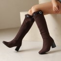 Chunky-heeled Over-the-knee Boots With Color-block Leather Belt Buckle