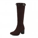 Chunky-heeled Over-the-knee Boots With Color-block Leather Belt Buckle