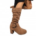 Suede High-heeled Chunky-heel Womens Boots With A Belt Buckle For Export