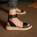 Womens All-leather Braided Vintage Flat Sandals With A Wedge Heel