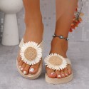 Straw-soled Outdoor Floral Flip-flops Beach Sandals
