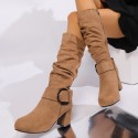 Suede High-heeled Chunky-heel Womens Boots With A Belt Buckle For Export