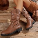 Vcut Pleated Midcalf Leather Boots