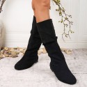 Womens Highshaft Pleated Suede Chunkyheel Boots