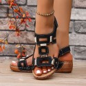 Fish-mouth Chunky-soled Fashionable Metal-buckle Velcro Sandals