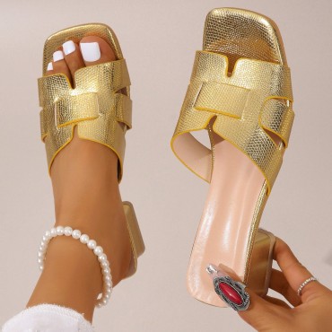 High Heel Slippers Women's Outer Wear Square Heel Plus Size