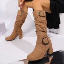 Suede High-heeled Chunky-heel Womens Boots With A Belt Buckle For Export