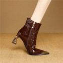 Wine-Red Sheepskin Patent Leather Pointed-Toe Ankle Boots For Women With A Stiletto Heel