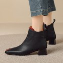 Womens Retro Square-Toe Sheepskin Chunky-Heel Ankle Boots